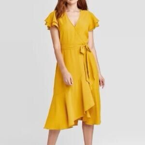 New A New Day Mustard Yellow Midi Wrap Dress
